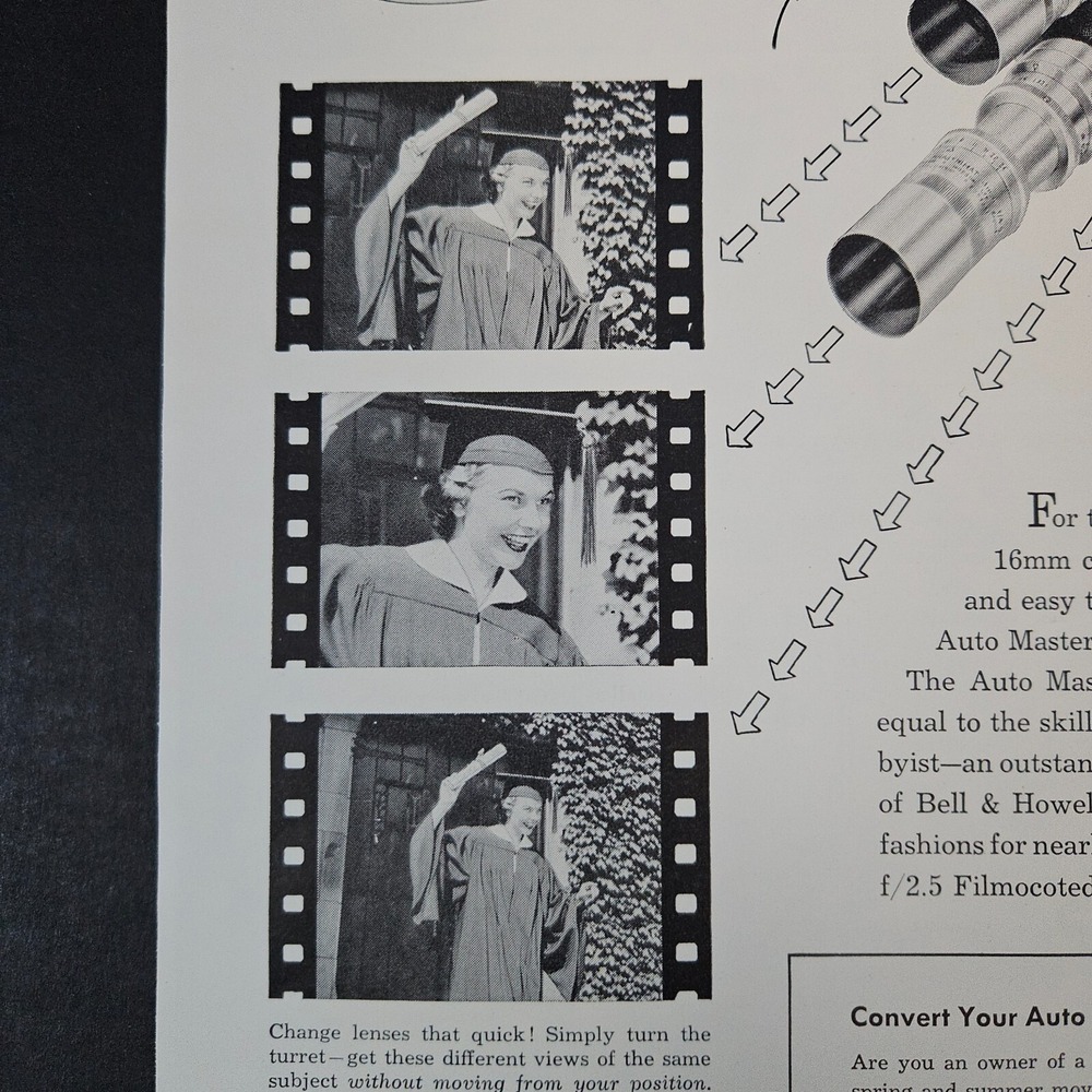 1951 Bell & Howell Auto Load Movie Camera‎ Vintage Print Ad Lady Graduating - Picture 2 of 7